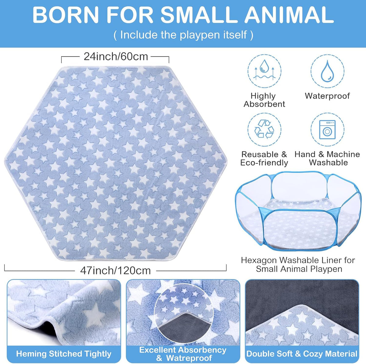 Guinea Pig Playpen with Mat Small Animal - Blue / Star - image 4