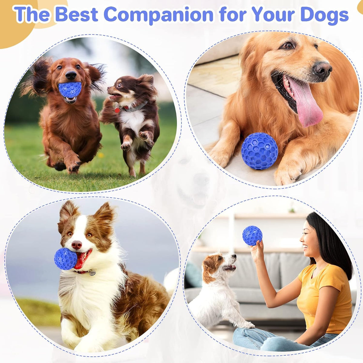 DISSKNIC Indestructible Squeaky Dog Ball, Relieves Anxiety - Large (Pack of 3) / Blue - image 2