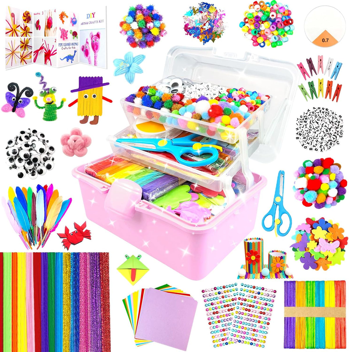 3000 Arts and Crafts Supplies for Kids Craft Kit Craft Box with Pipe - pink