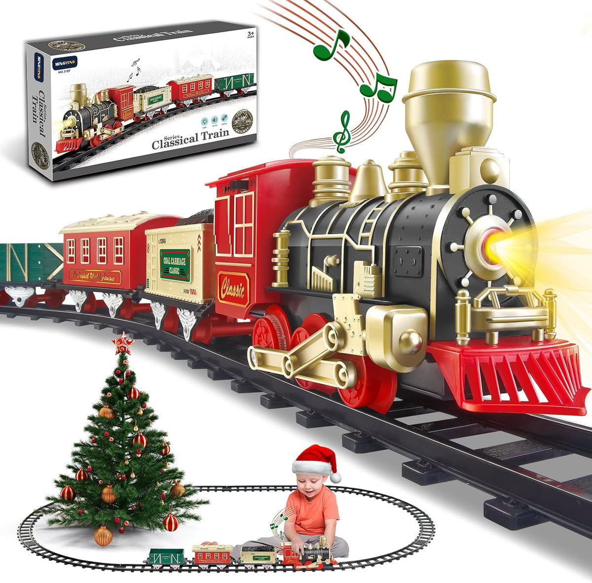 Electric Train Set for Kids Ages 4-8 - Black Gold Red