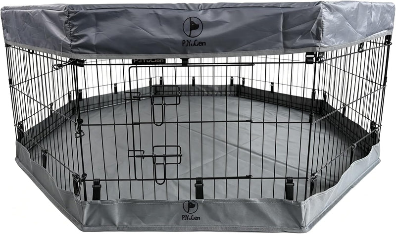 Puppy Playpen with Bottom Pad and Door, 8 Panels 24" H - Gray / X-Small Pen: 24-Inch High / Playpen+Bottom+Top Cover