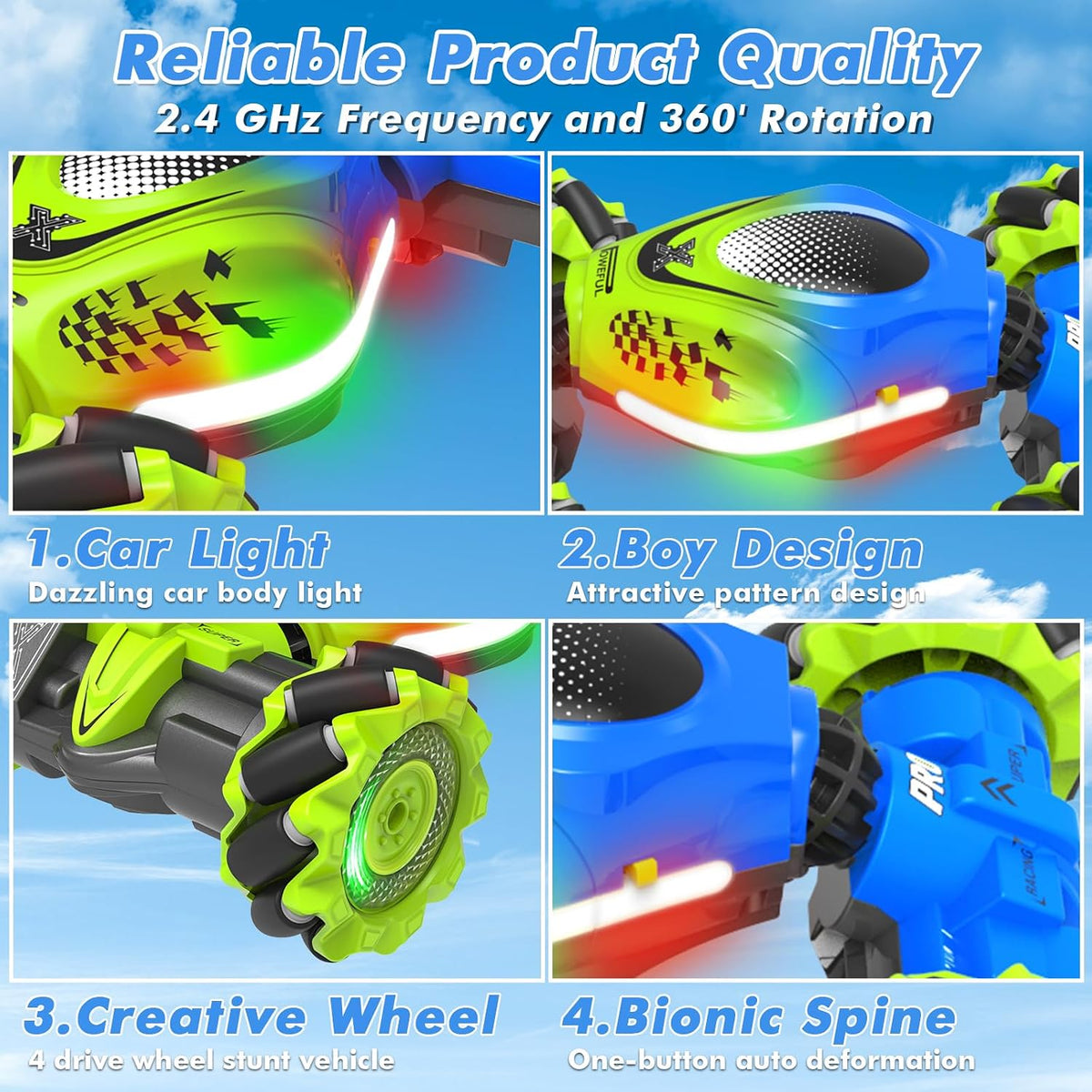 Fosgoit Gesture Sensing RC Stunt Car - Green-blue - image 2