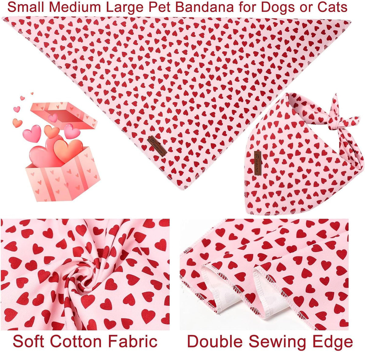 Summer Dog Bandana, UP URARA PUP Strawberry Triangle Bid Scarf for Medium Large Dogs, Cotton - HeartInPink B / L - image 3