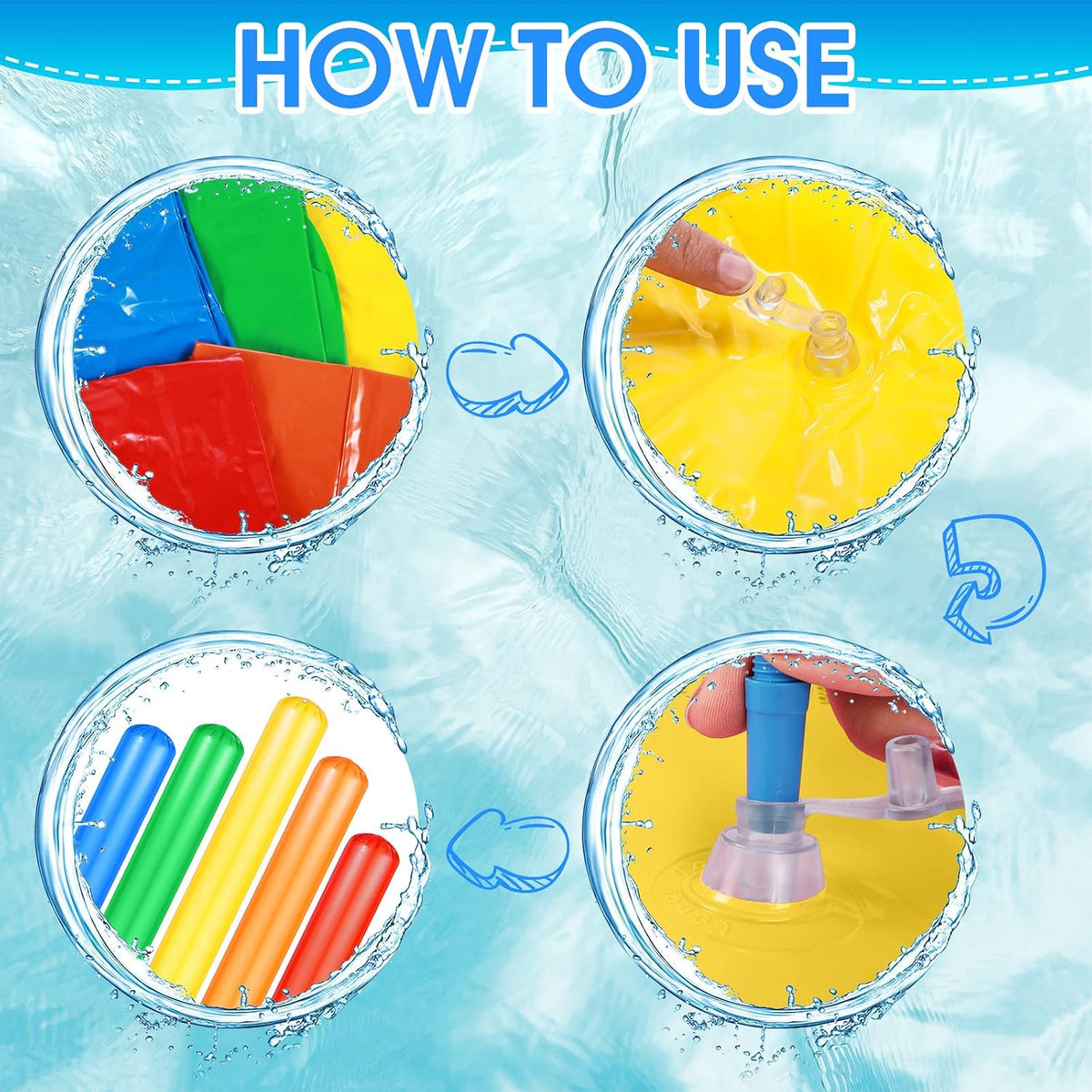 Chivao inflatable PVC swim noodles in red, yellow, blue, orange and green - view 5