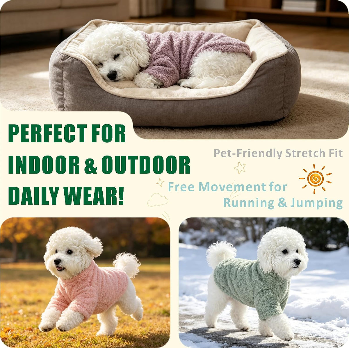 Dog Sweater, Dog Clothes for Medium Dogs Male or Boy - Light pink+Lake green+Light purple / Large - image 4