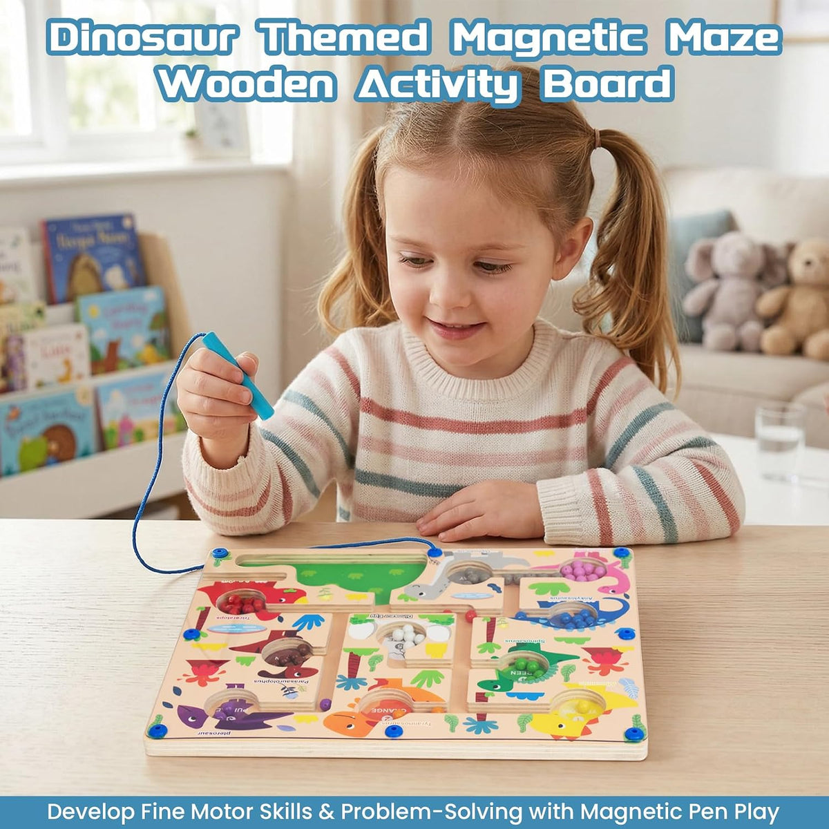 WOODENFUN magnetic color number maze, wooden Montessori counting board with magnetic pen and beads - view 12
