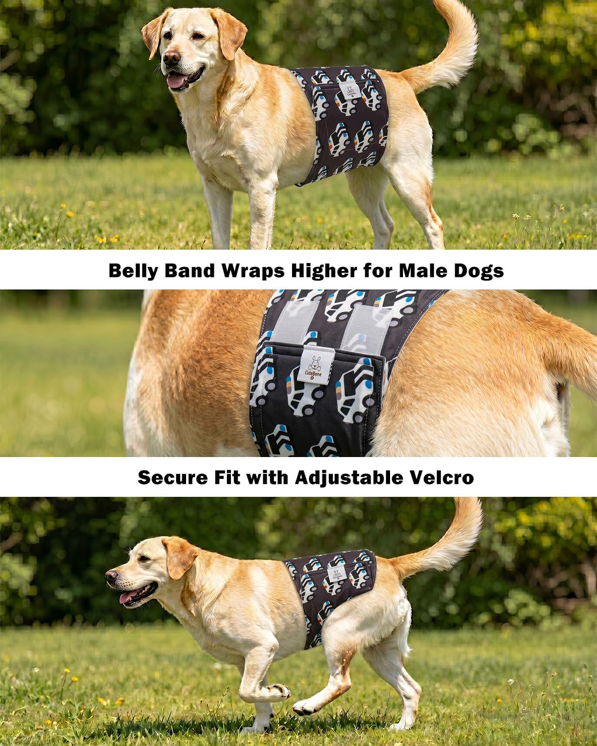 CuteBone Dog Belly Bands for Male Dogs Wraps Washable Doggie Diapers - Color Cruisers / M(14"-17") - image 4