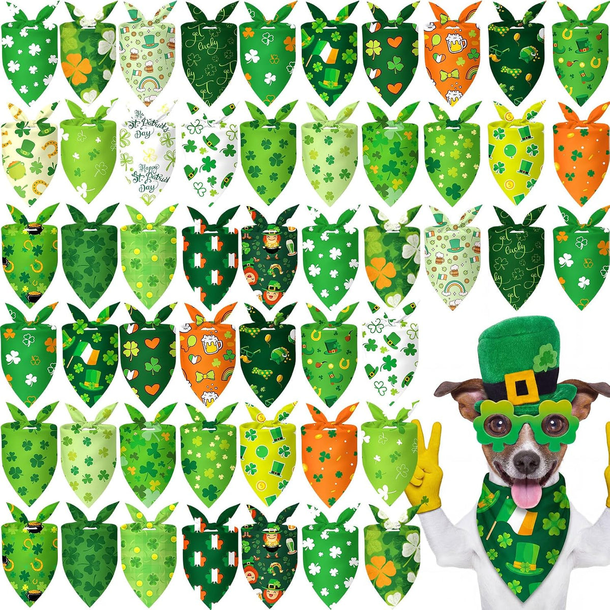 Abbylike 50 Pcs Halloween Dog Bandanas Bulk - St Patricks Day / 25.6 x 17.7 x 17.7"