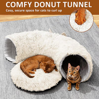 Cat Tunnel with Cat Bed for Indoor Cats - Cream white - image 4