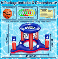 Amenon American flag floating pool basketball hoop and ring toss set in red, white and blue - view 2