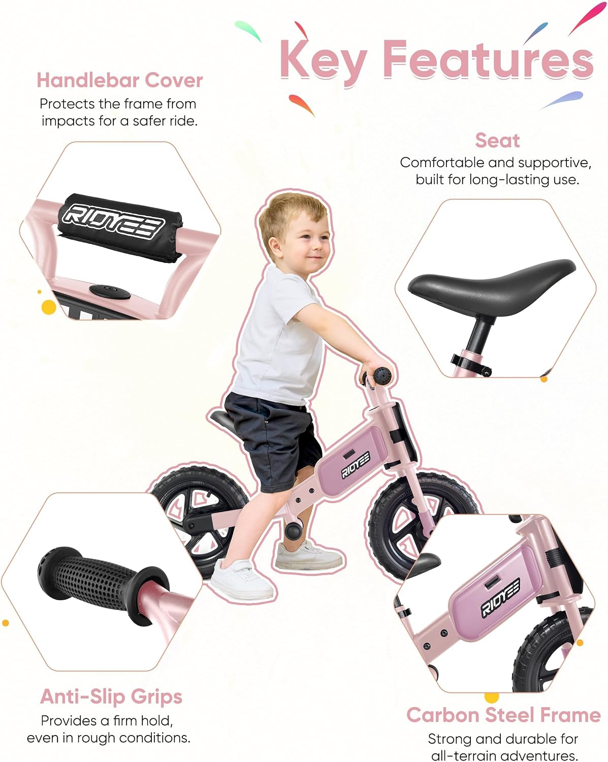 RIDYEE Toddler Balance Bike 2 Year Old - PinkSport - image 3