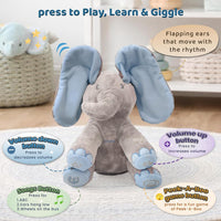 Dimple Kaia Peek-A-Boo Elephant, Interactive Singing Plush Toy - Blue Elephant With Batteries - image 4