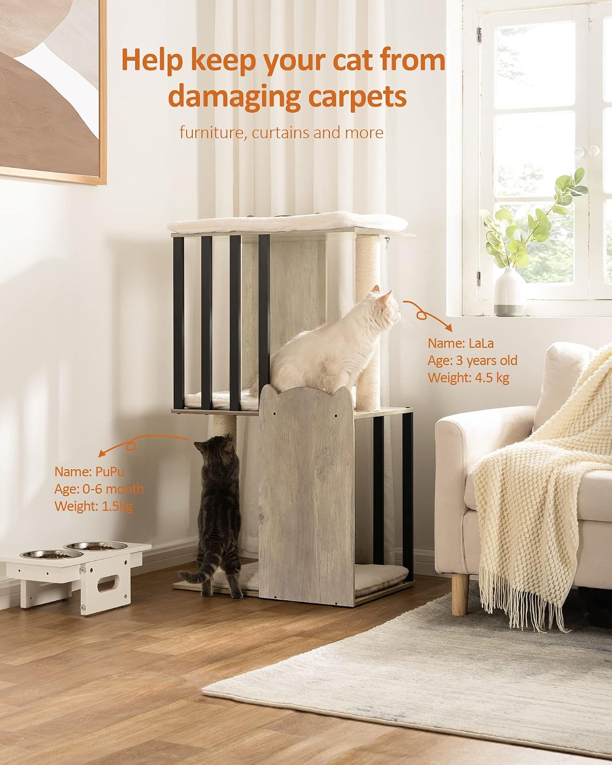 Modern Cat Tree for Large Cats, Full Sisal Cat Scratching Post – Essentials for Cats - Greige / 23.6"L x 15.7"W x 43.8"H - image 2