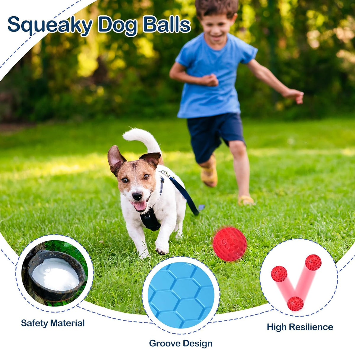 2 Pack Indestructible Squeaky Dog Balls for Aggressive Chewers - Blue+Red - image 4