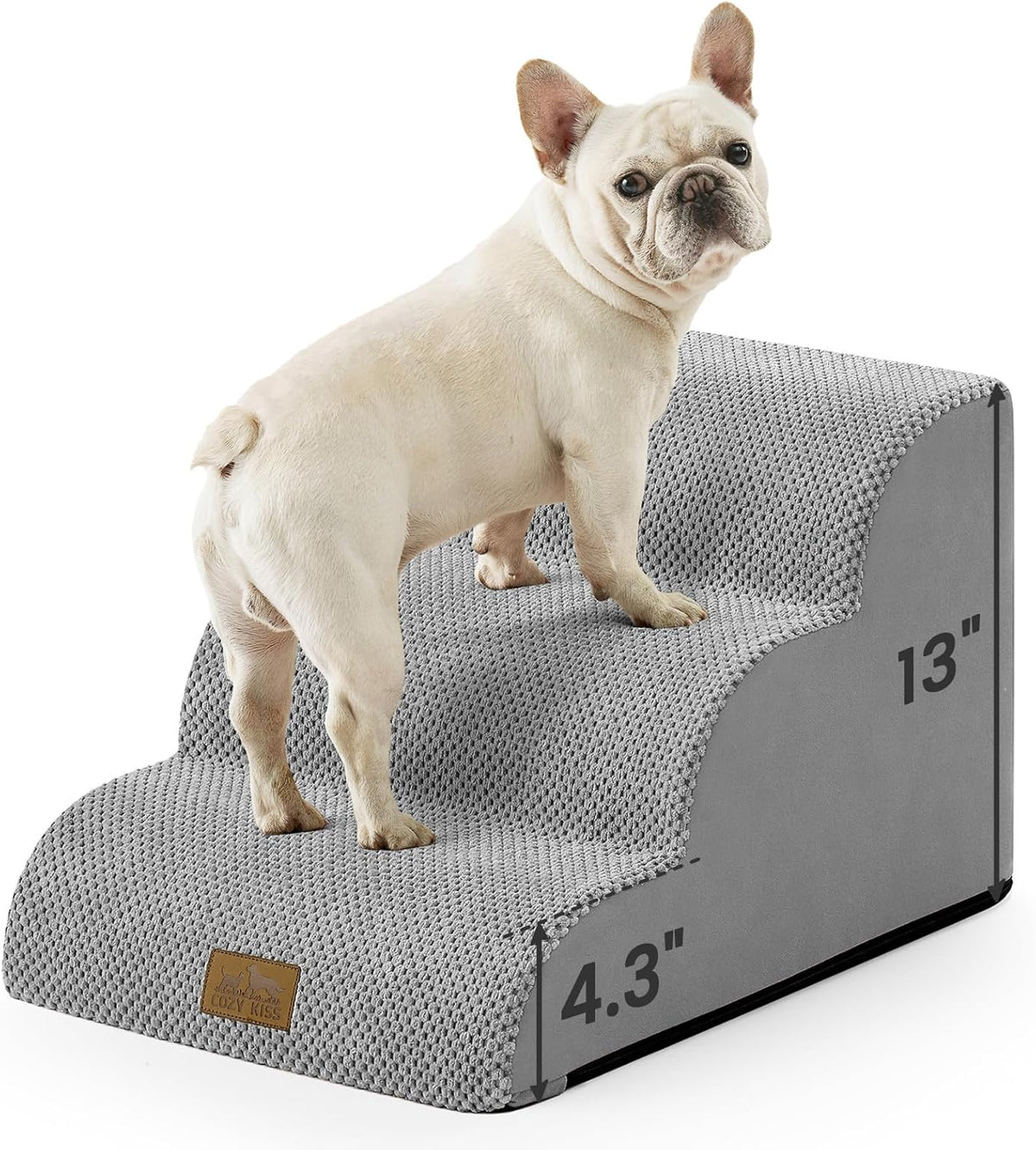 COZY KISS Dog Stairs for Small Dogs - Gray / 3 / 15.7x19.7x13 inch