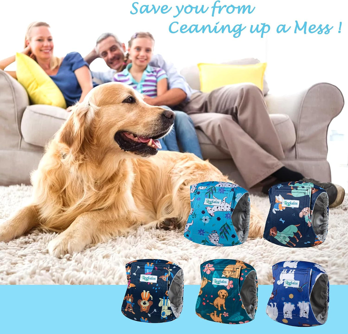 Washable Belly Bands for Male Dogs, Reusable Dog Diapers Male - Medium (15"-17") / Dalmatian-Print - image 3
