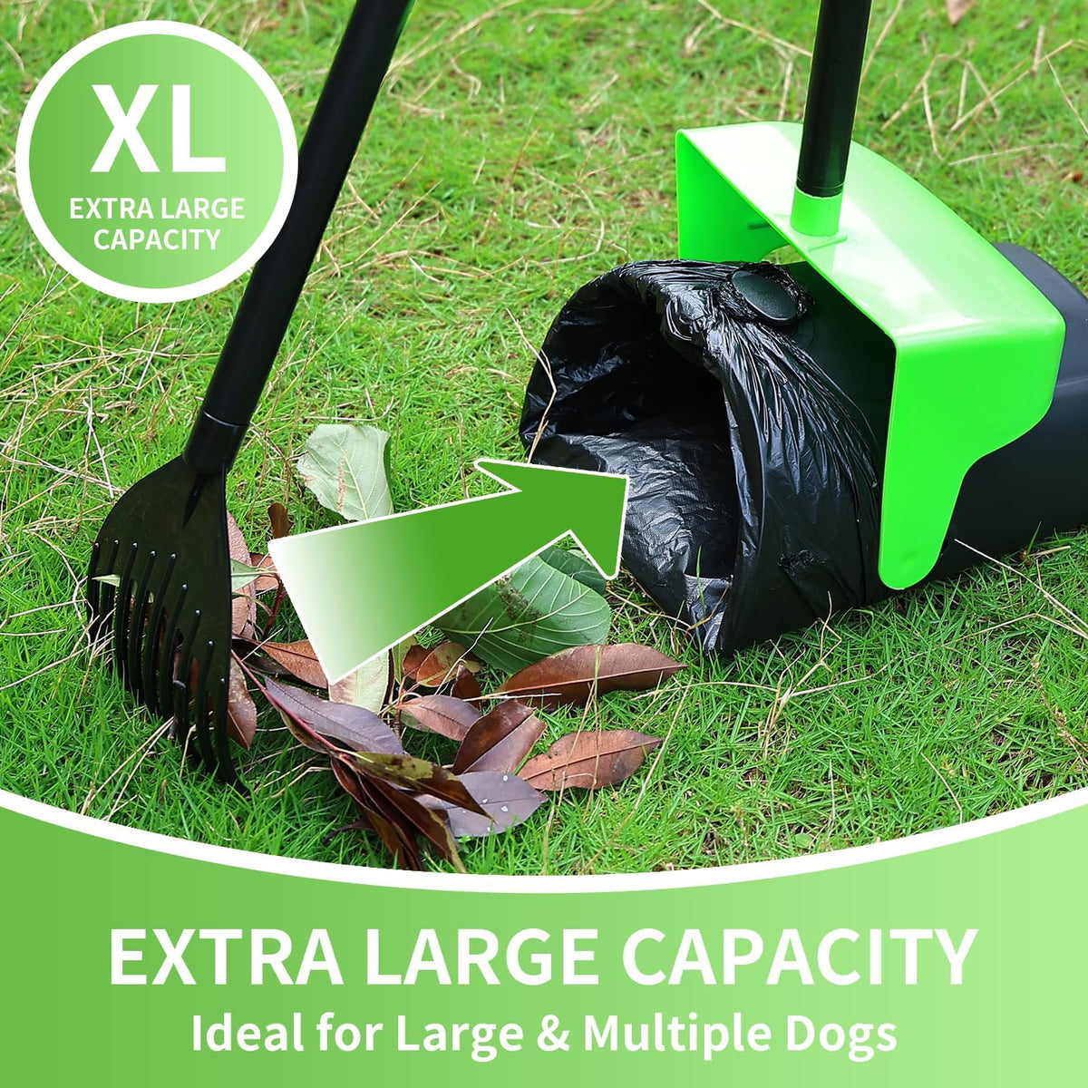 Pooper Scooper Large Swivel Bin & Rake with 160 Waste Bags - Green(43" Tall) - image 4