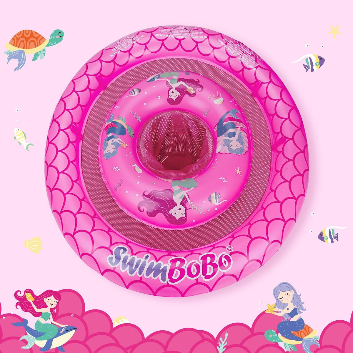 Inflatable Baby Swimming Float with Safety Seat Fun Swimming Pool - Red Mermaids - image 4