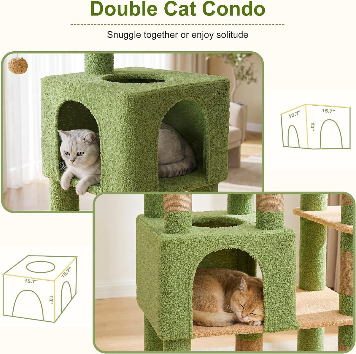 Heybly Cat Tree, 76-Inch Tall Heavy Duty Cat Tower for Big Cats HCT039G – Essentials for Cats - Green and Yellow / 76.8 inch - image 3