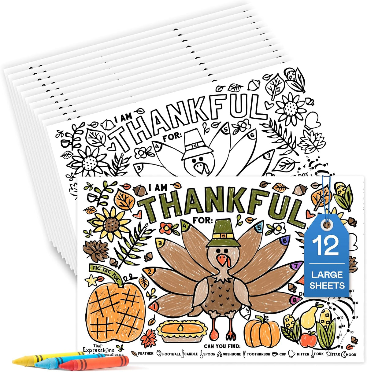 Tiny Expressions Thanksgiving coloring placemats set of 12 with turkey and activity games