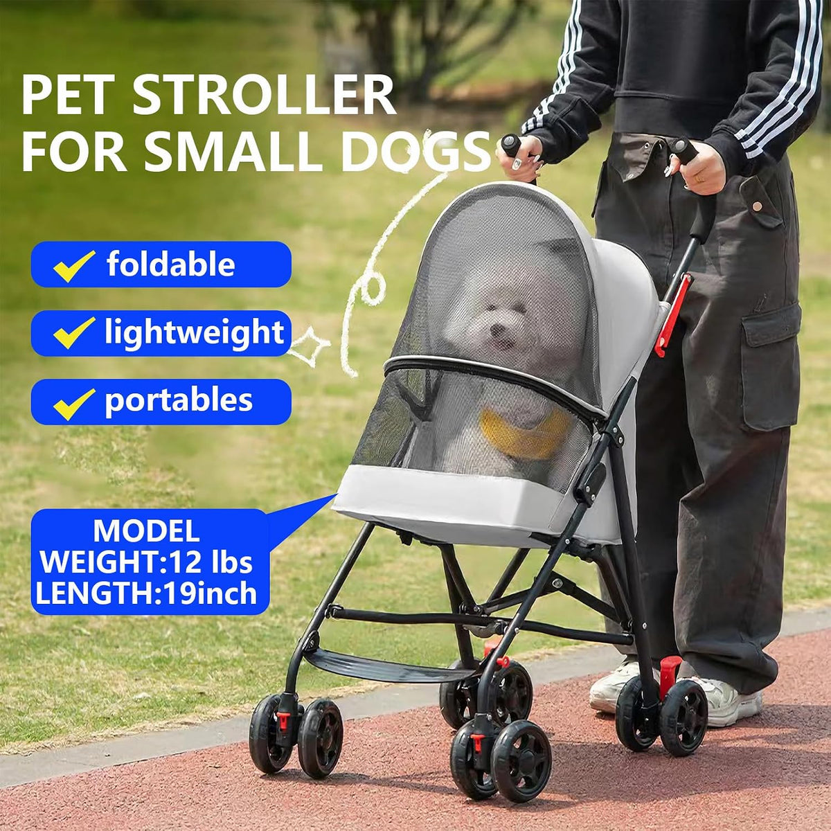 Cat Stroller Foldable Lightweight for Small Dogs Cats 0-15 lbs Pink – Essentials for Dogs - Gray - image 3