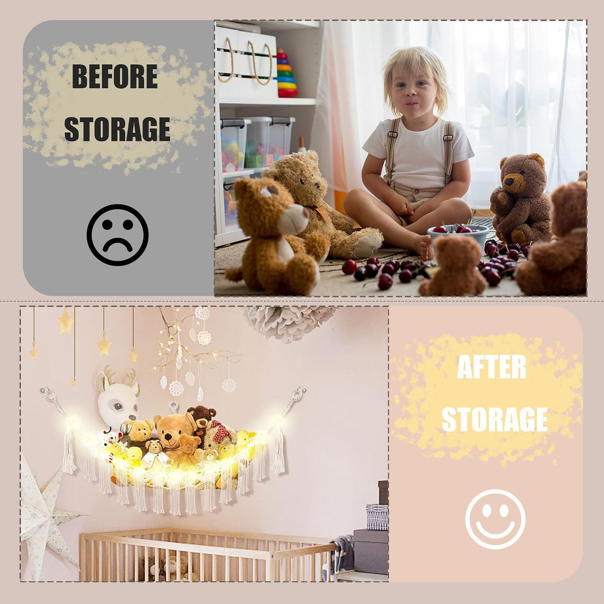 CERETIA Stuffed Animal Hammock Large Corner Plushie Net Storage - White / Large-(Package of 2) - image 4