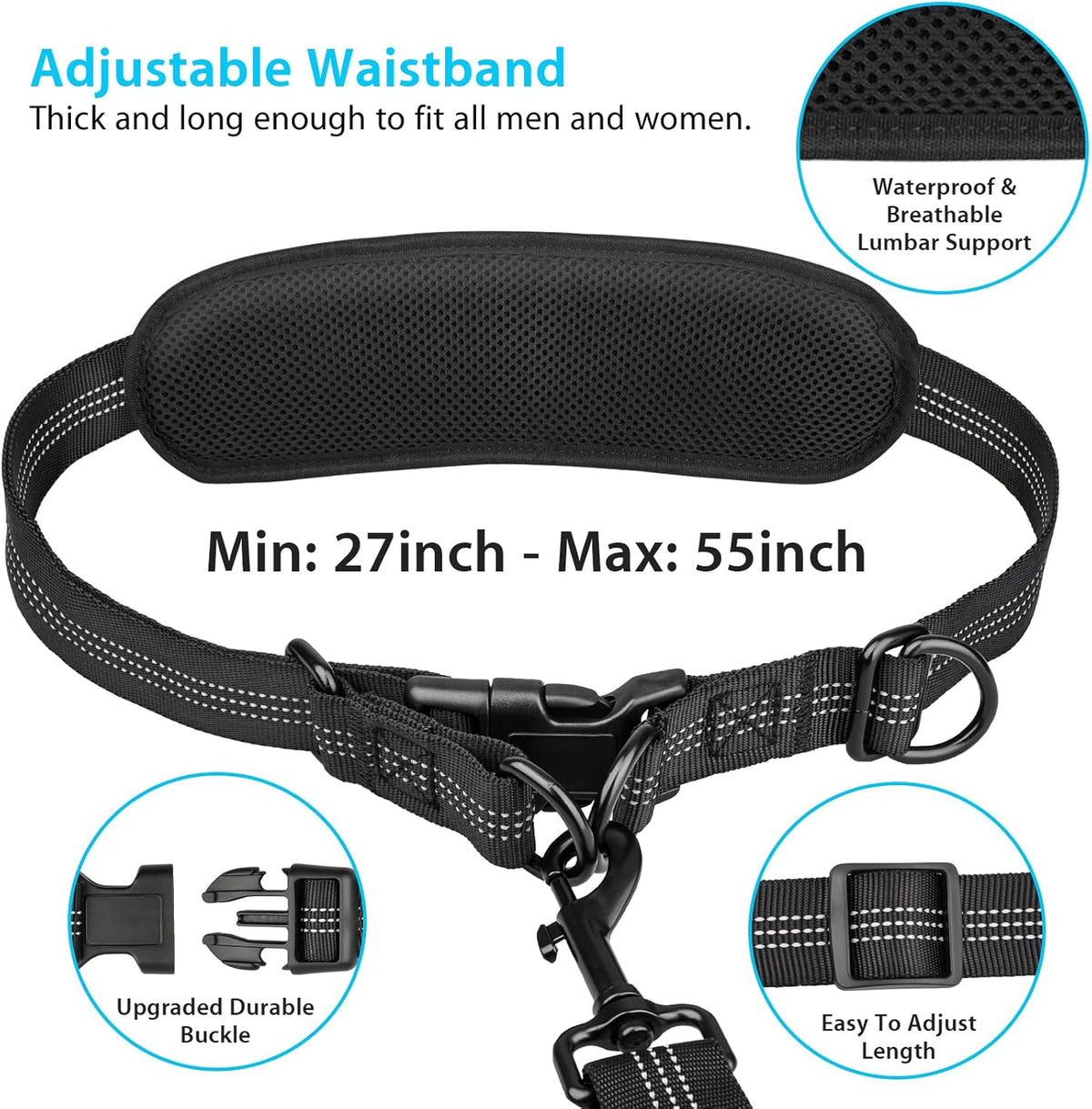 Uppetly Hands Free Dog Running Leash with Waist Belt - 1 dog/Blue / Large - image 2