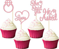 Gyufise He Asked She Said Yes Cupcake Toppers Gold Glitter Diamond - Pink