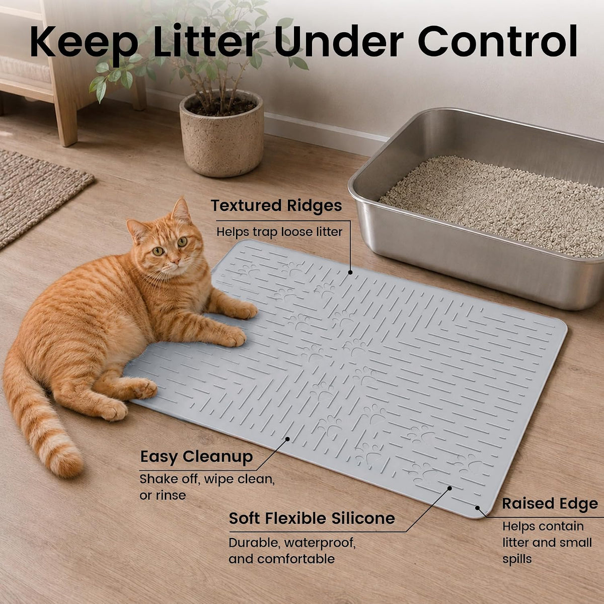 OHMO Large Cat Litter Mat - Ash Grey / 23.5x16" - image 2