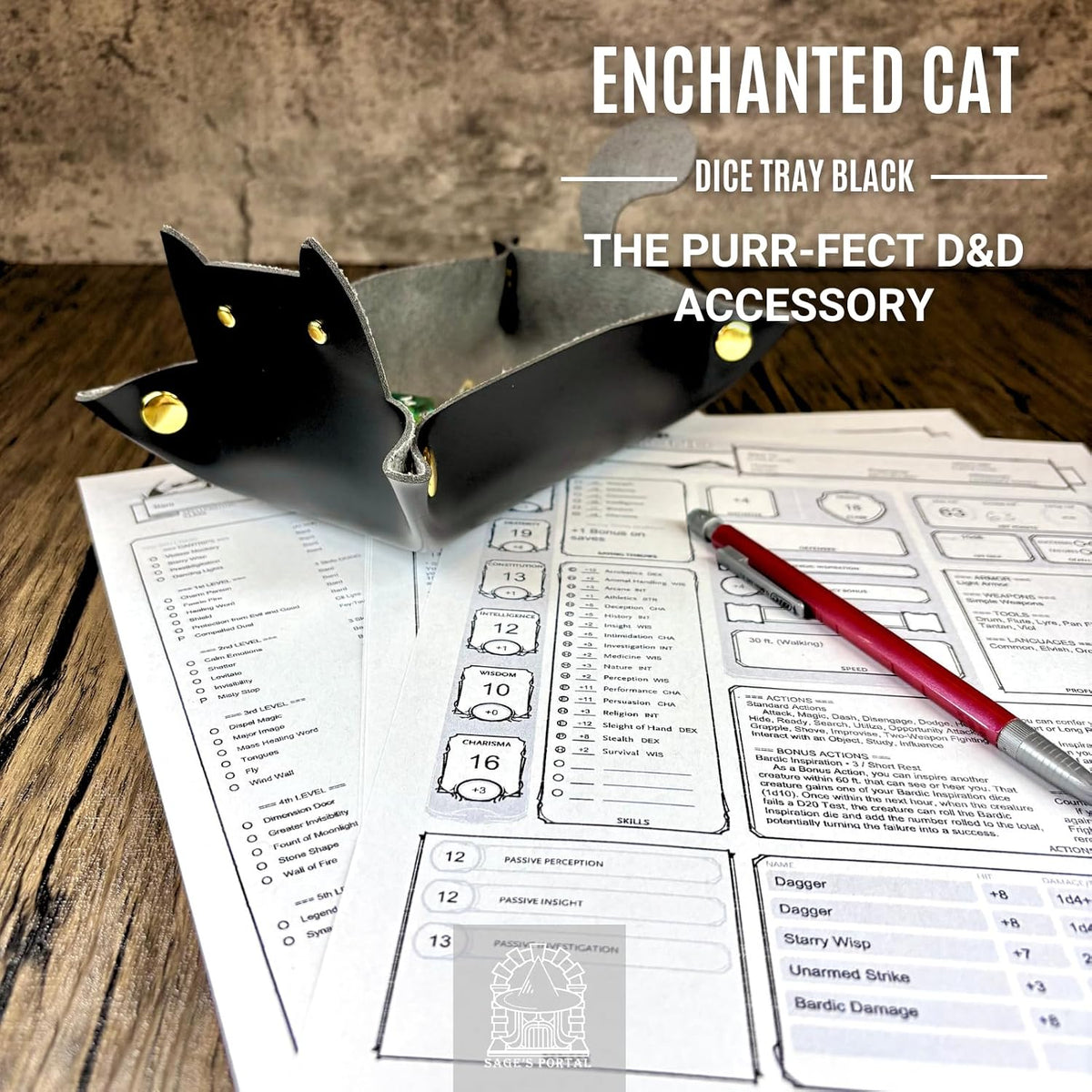 Sage's Portal brown cat-shaped foldable PU leather dice rolling tray - view 16