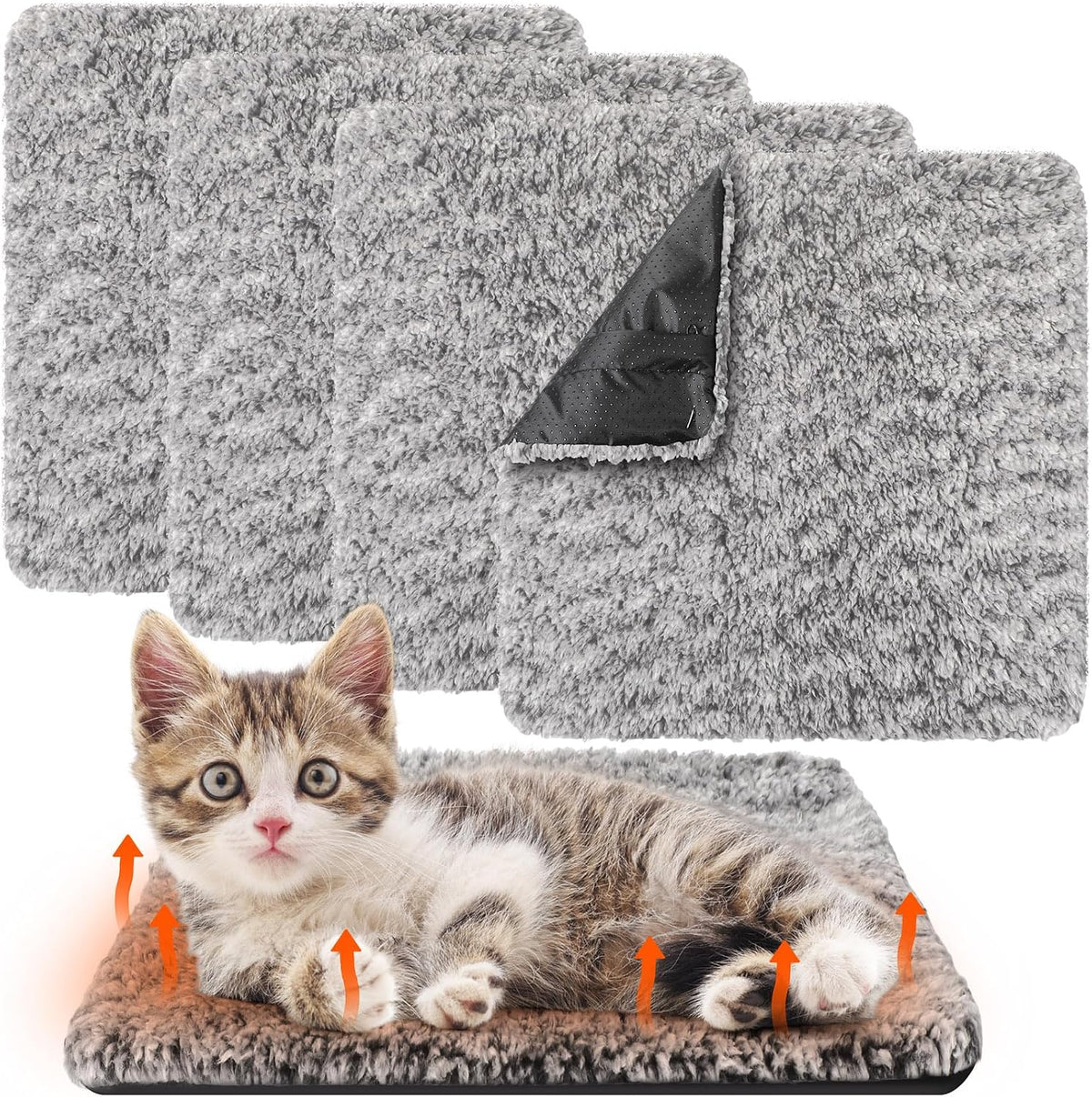 Drydiet 4 Pack Self Warming Cat Mat for Pets - 12 x 12 Inch / Gray / Solid