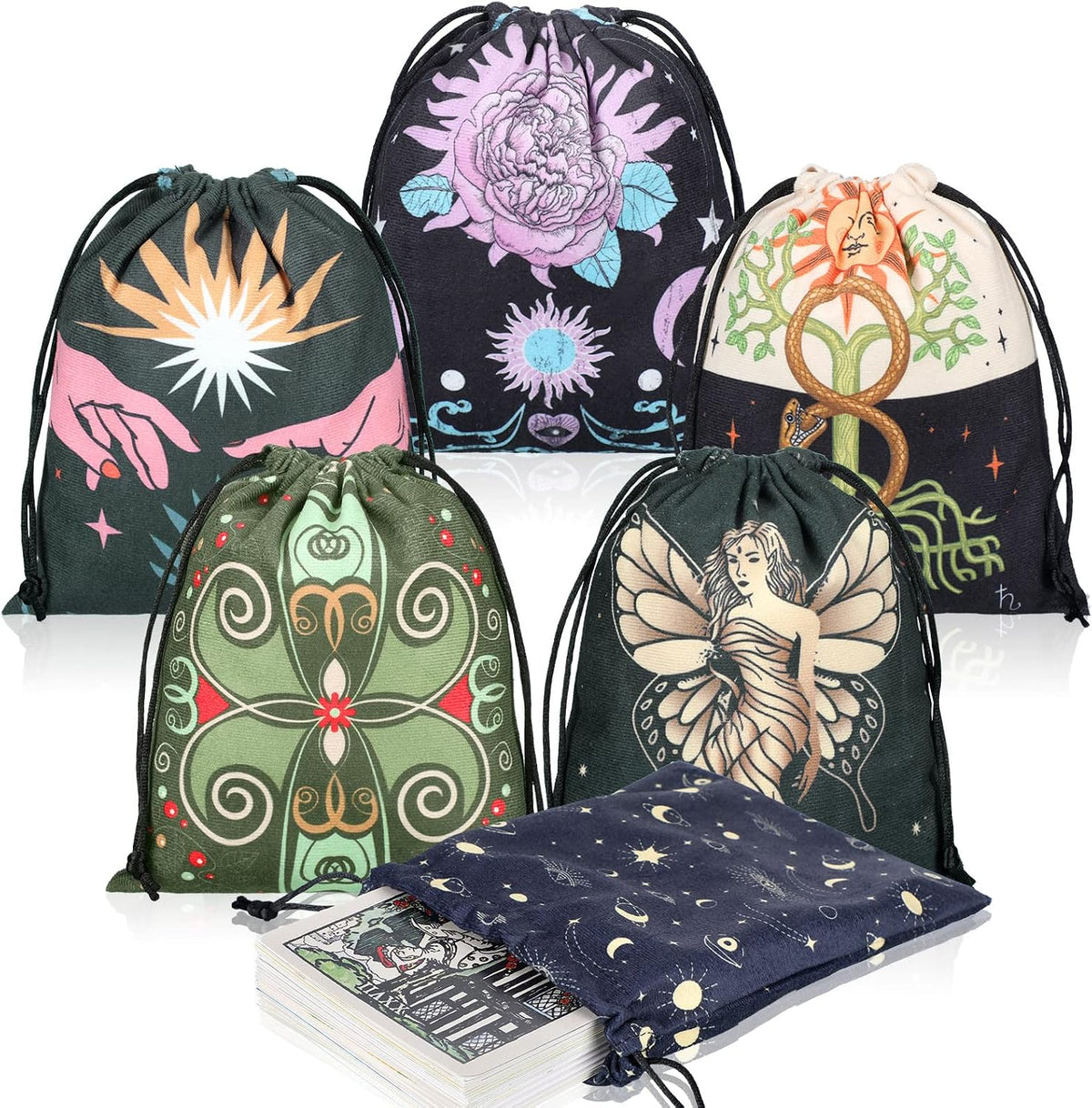 Shappy 6 Pcs Velvet Drawstring Pouches for Tarot Cards Dice - Classic Style