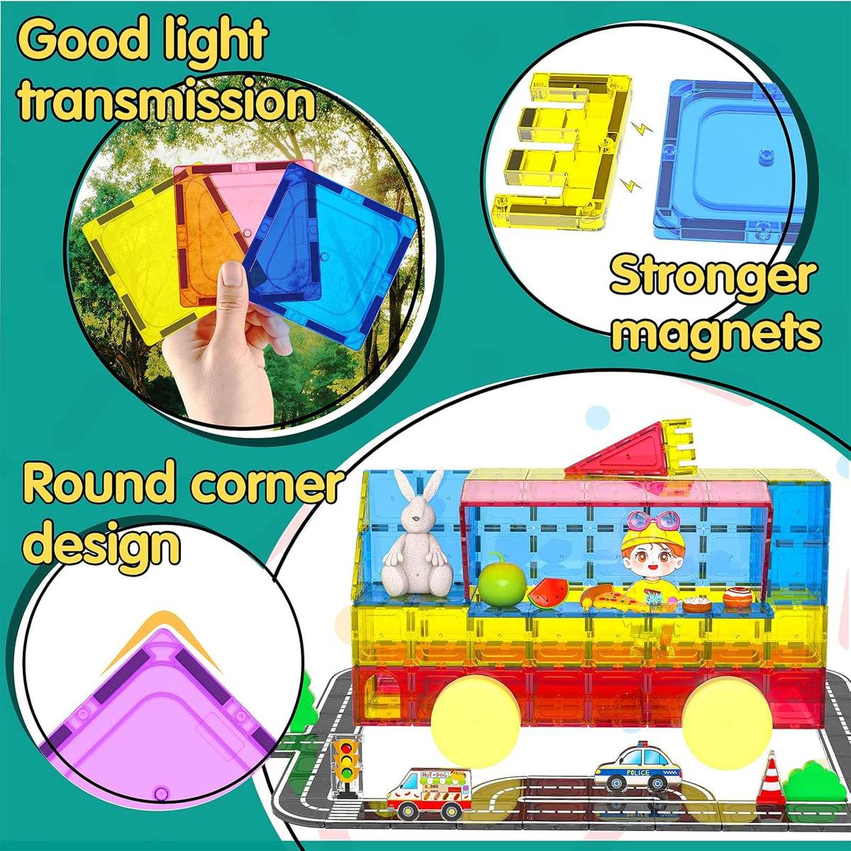 Magnetic Tiles, Road Set, Magnetic Building Blocks - Christmas - image 3