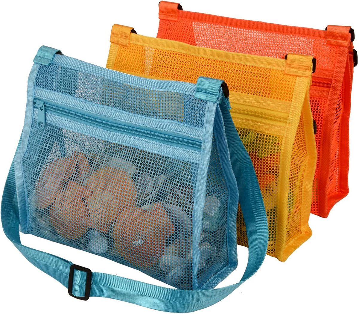 MUYIZI Mesh Beach Bag for Shells Collecting 3 Pack - multicolored