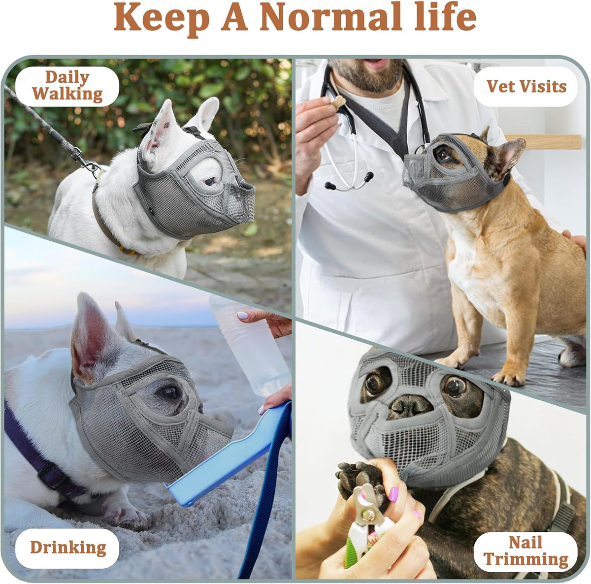 Mesh Short Snout Dog Muzzle with Anti-Eating Design for Frenchie – Essentials for Dogs - Grey / L [Head Cir: 20.5"-23"] - image 4