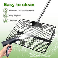 12inch Large Chicken Poop Scooper，2 Widths of Slots Litter Sifting Shovel （23 to 66"），Chicken Coop Litter Scoop with Stainless Steel Handle, 4 in 1 Multifunctional Heavy Duty Chicken Coop Accessories