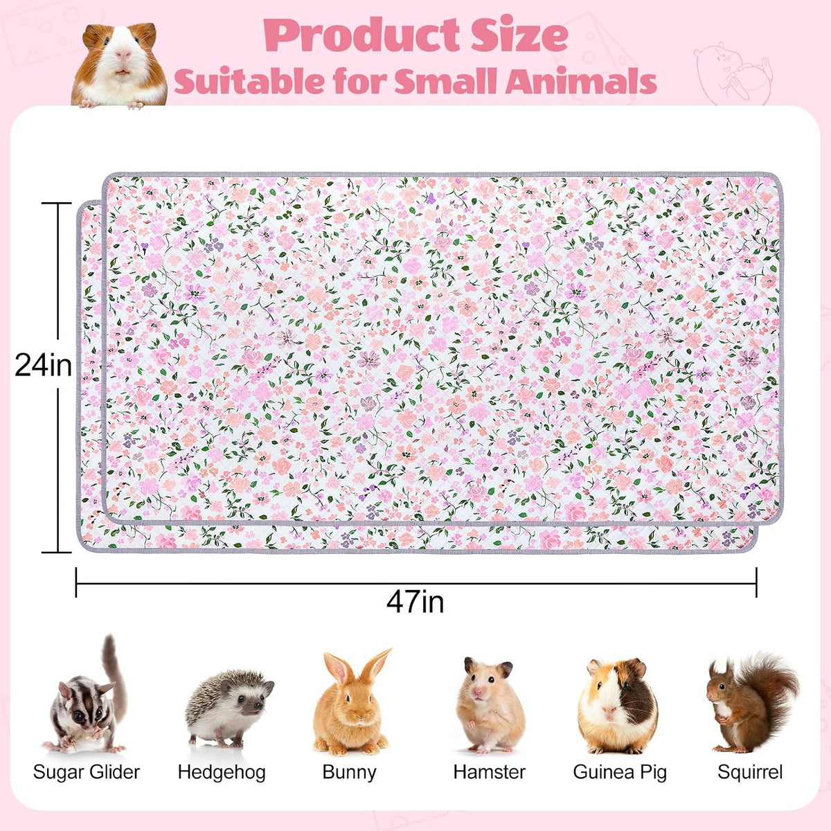 Unicorn Catcher 2 Pack Washable Guinea Pig Cage Liner - Light Pink / 47X24in - image 3
