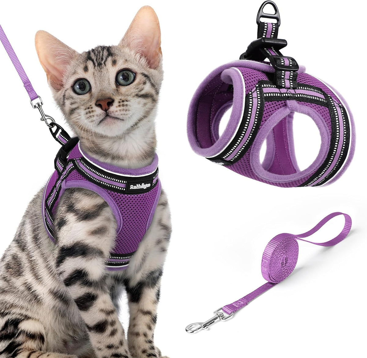rabbitgoo Cat Harness and Leash Set, Step-in Soft Vest - XL / Purple-Light Purple