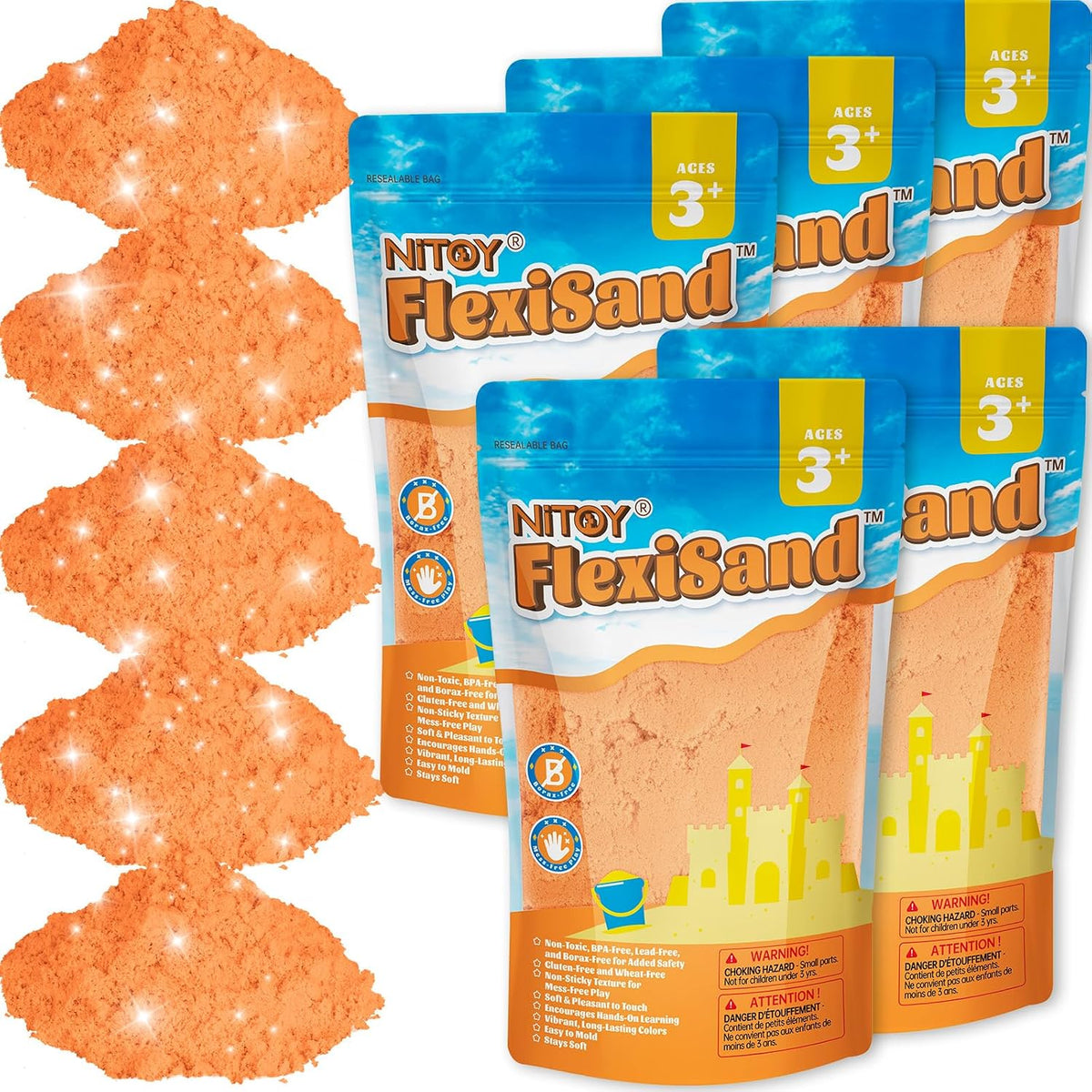 NiToy FlexiSand 11lbs Toy Sand 5 Colors Self-Sticking Non-Toxic - Orange