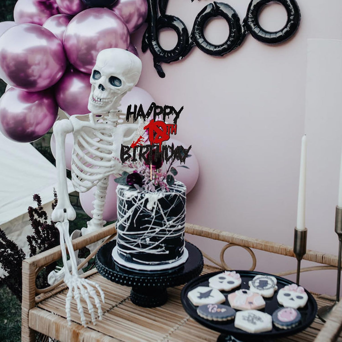 Zhuoweism Halloween horror Happy Birthday glitter cake topper on bamboo stick - view 13