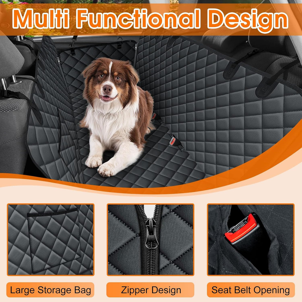 Waterproof Dog Car Seat Cover for Back Seat, Pet Hammock, L - Black / Small,Standard - image 3