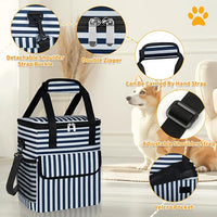 Dog Travel Bag for Camping - Pet Travel Accessories with 2 Collapsible Bowls, 2 Food Containers & Waterproof Feeding Mat - Portable Dog Carrier, Stripe (Small)