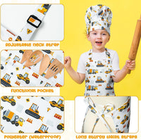 4Pcs Kids Apron and Chef Hat Set Gift for Girls Boys - Construction Vehicle & Dinosaur - image 3