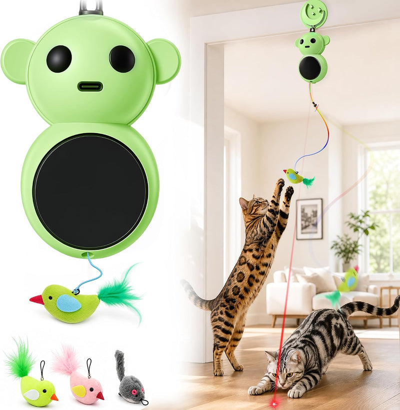 Interactive Cat Toy for Indoor Cats: Automatic Door Mounted Flying - Green