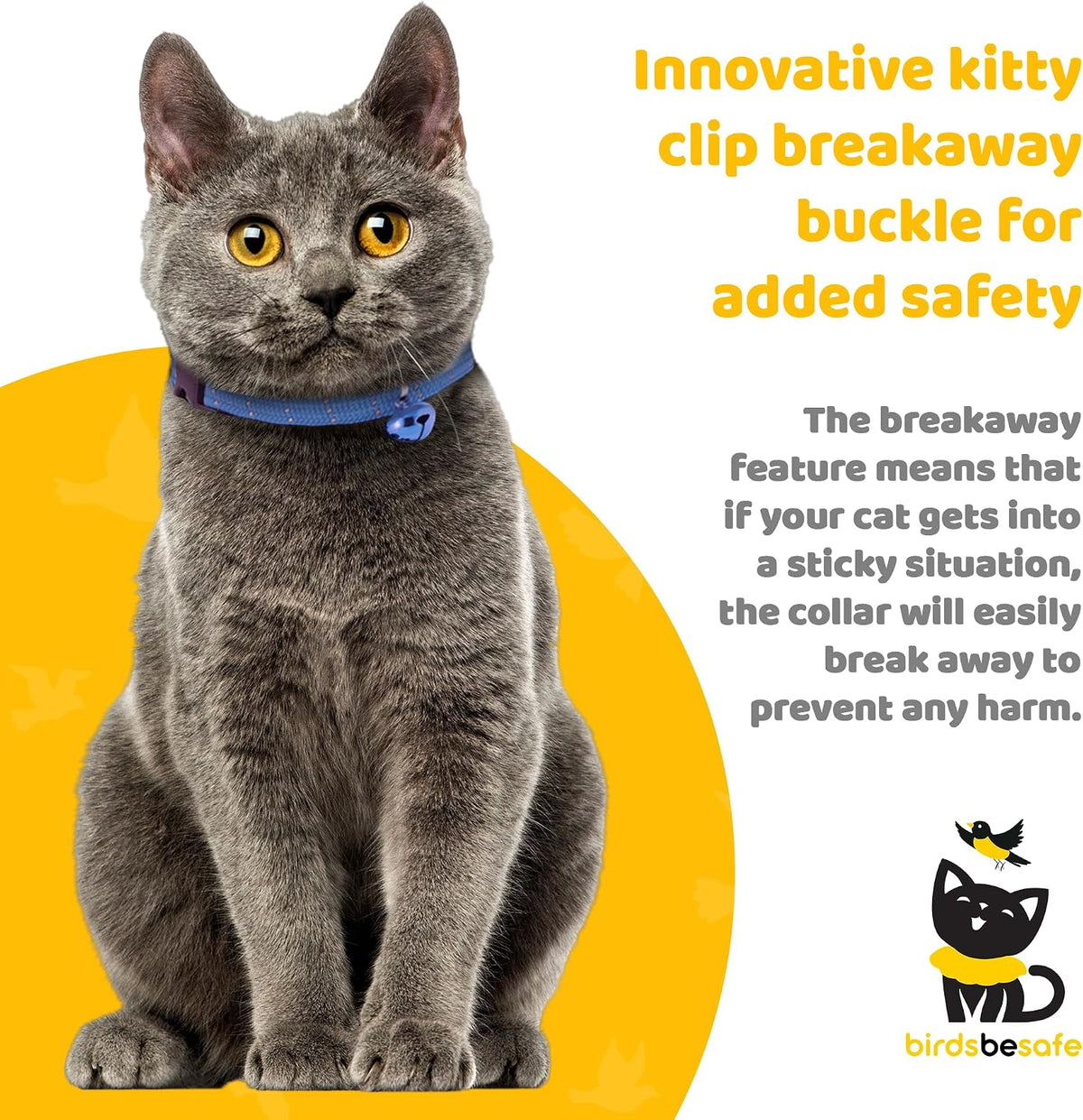 Reflective Breakaway Cat Collar with Bell, Safe Design - Blue - image 2
