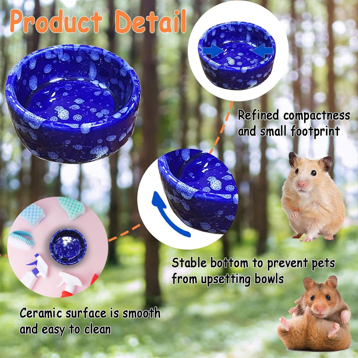 2 Pcs Hamster Food Bowl Guinea Pig Ceramic Water Bowl Small Animal - Navy / 2Pcs:S - image 4
