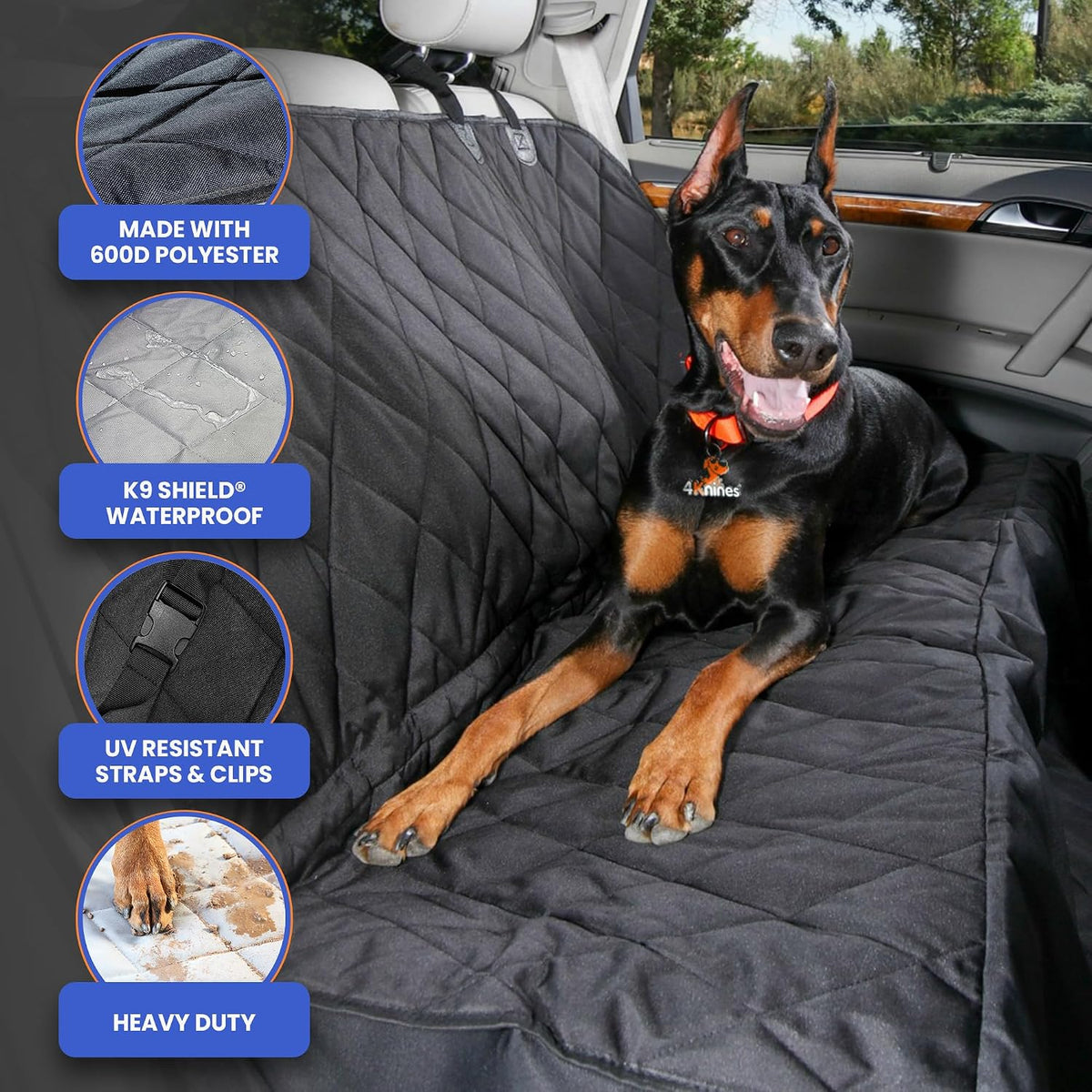4Knines Heavy-Duty Rear Seat Cover for Dogs - Extra Large / Black - image 4