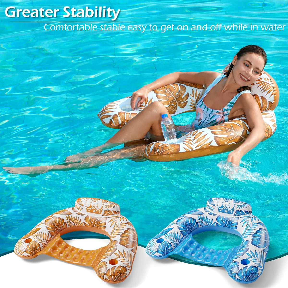 Jasonwell Inflatable Pool Float Chair - TropicalBlue+Gold / X-Large / 2 - image 3