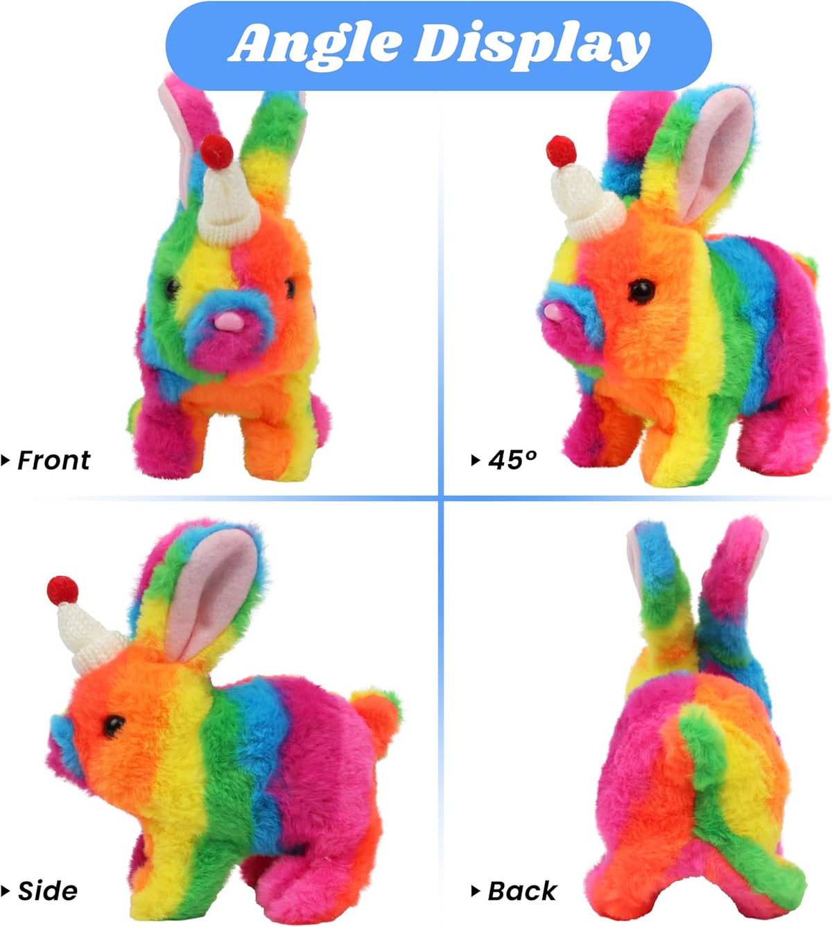 Hopearl Walking Gray Tabby Cat Interactive Electronic Pet Plush Kitty - Hat Bunny-Rainbow - image 3