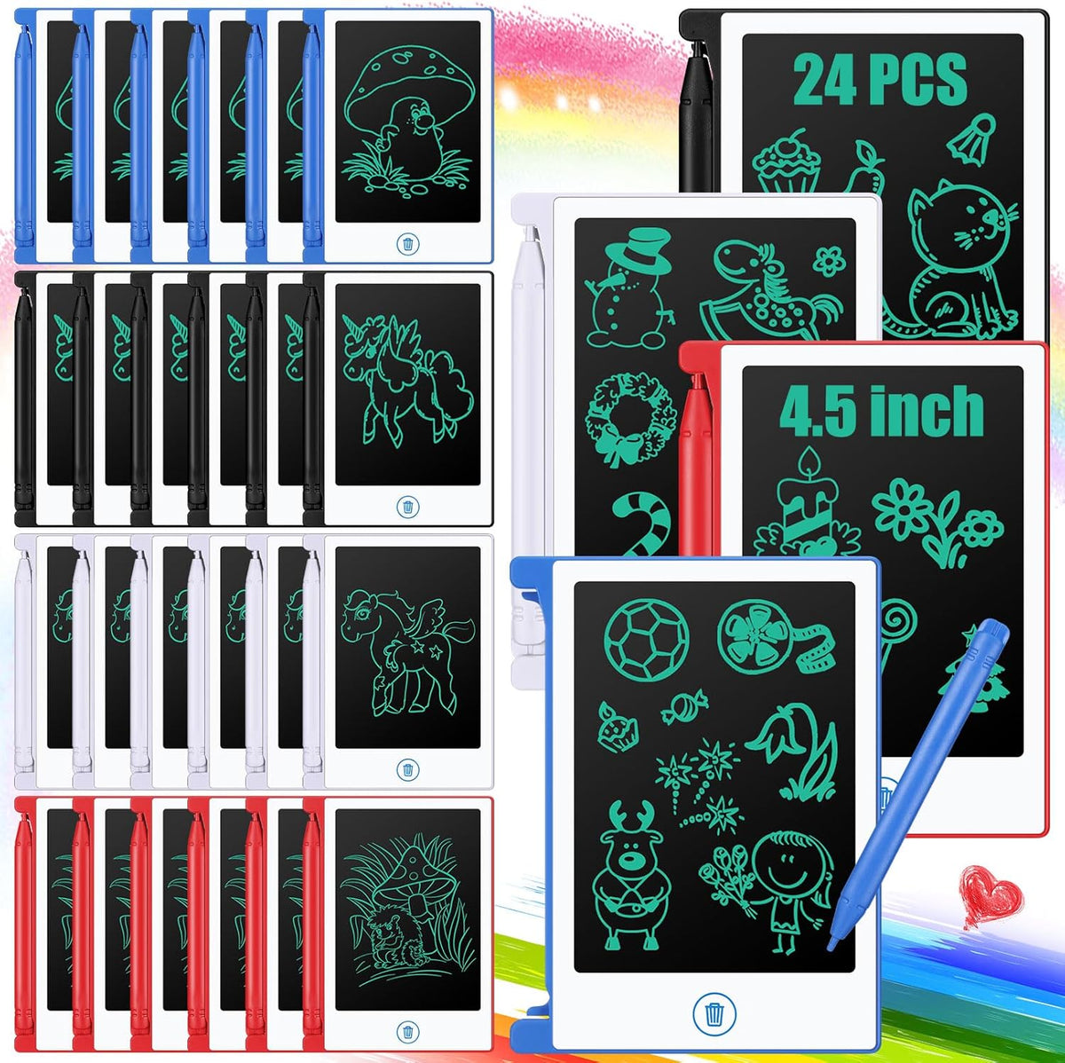 Zhehao 24 Pack 4.5" LCD Writing Tablet for Kids - White / Classic